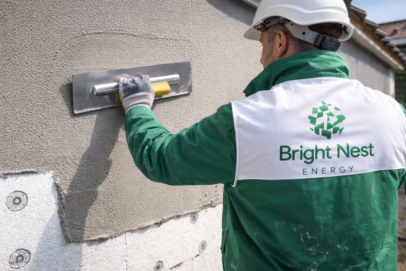 Bright Nest Energy installer applying external wall insulation render