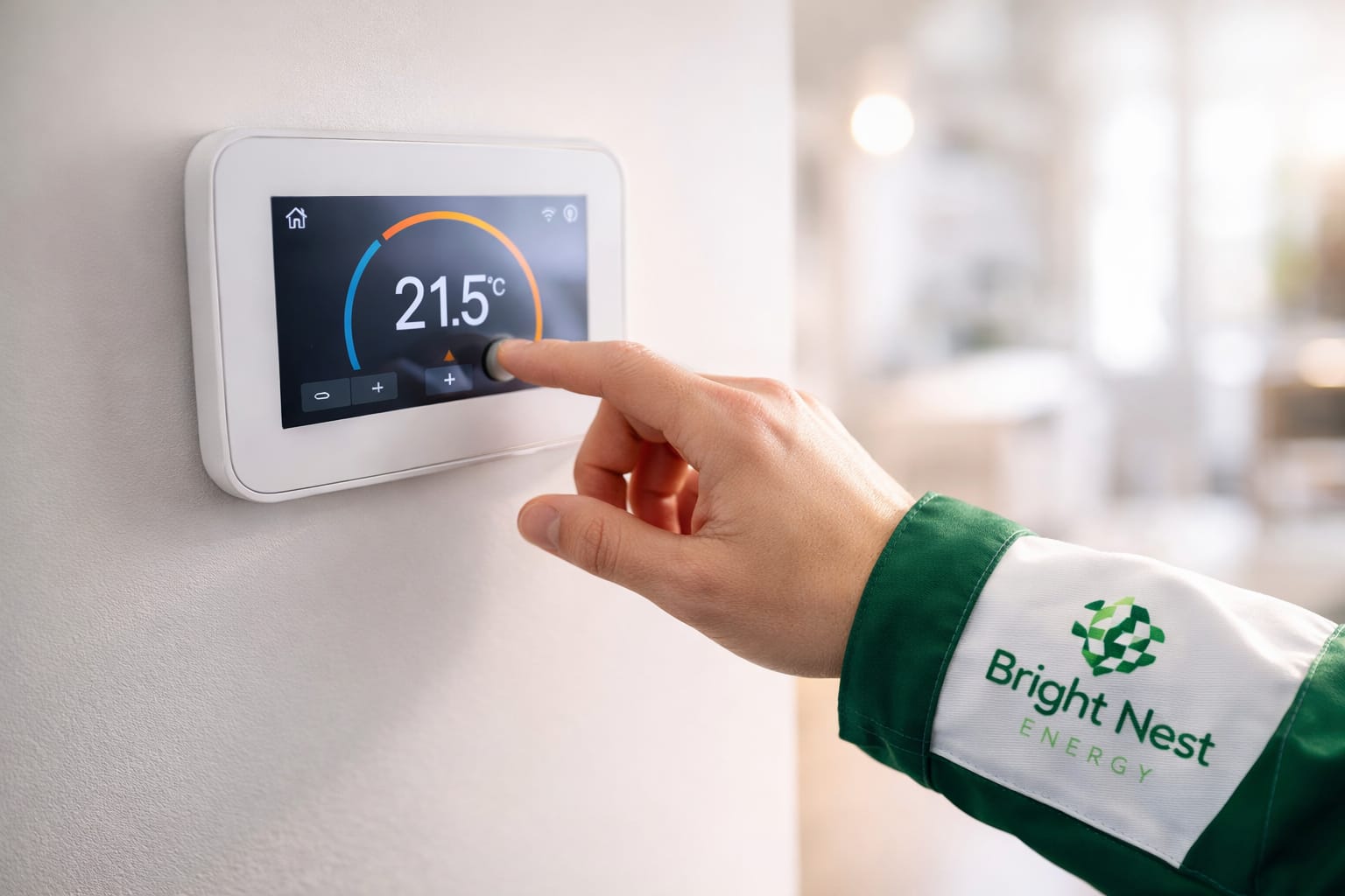 Bright Nest Energy engineer adjusting smart heating controls